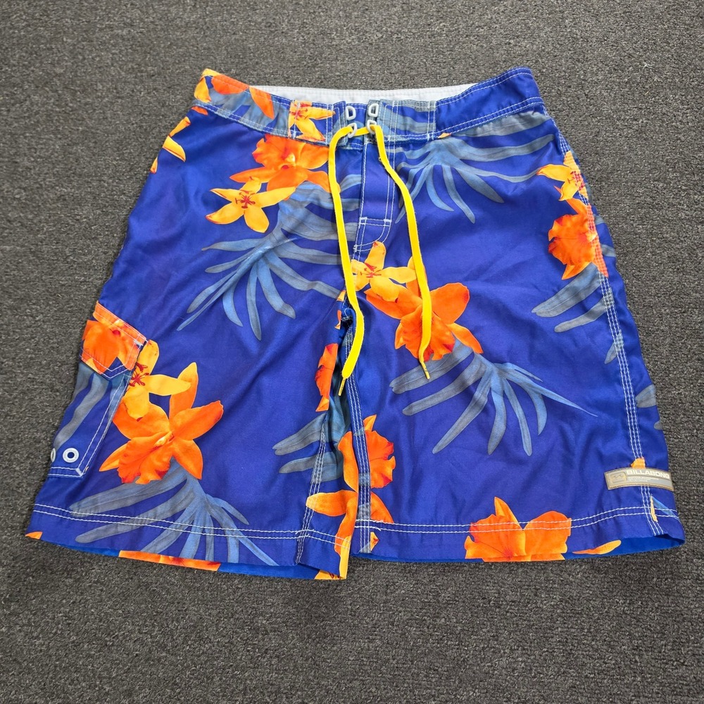 Vintage Billabong Board Shorts Mens 34 Blue Orange Floral Tropical Surf y2k